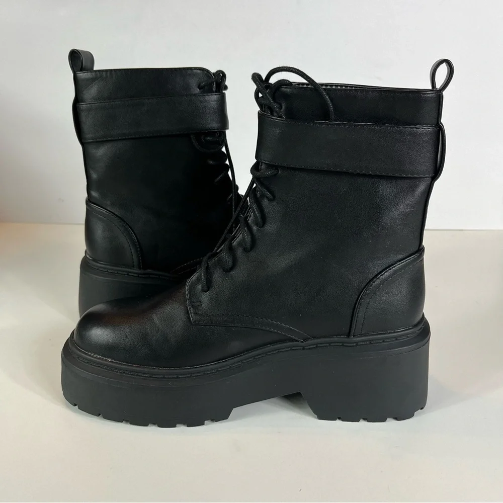 NWOT Billini Xanti vegan leather platform combat lug sole ankle boots - Picture 7 of 11
